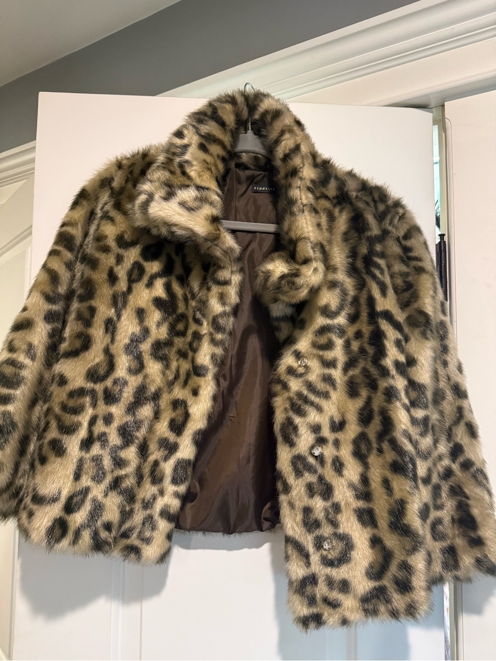 Leopard Print Teddy Jacket in Brown - Women's Cozy Faux Fur Coat